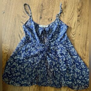 Victoria’s Secret xs Floral sheer Blue Spaghetti Strap Top keyhole sexy vtg chic